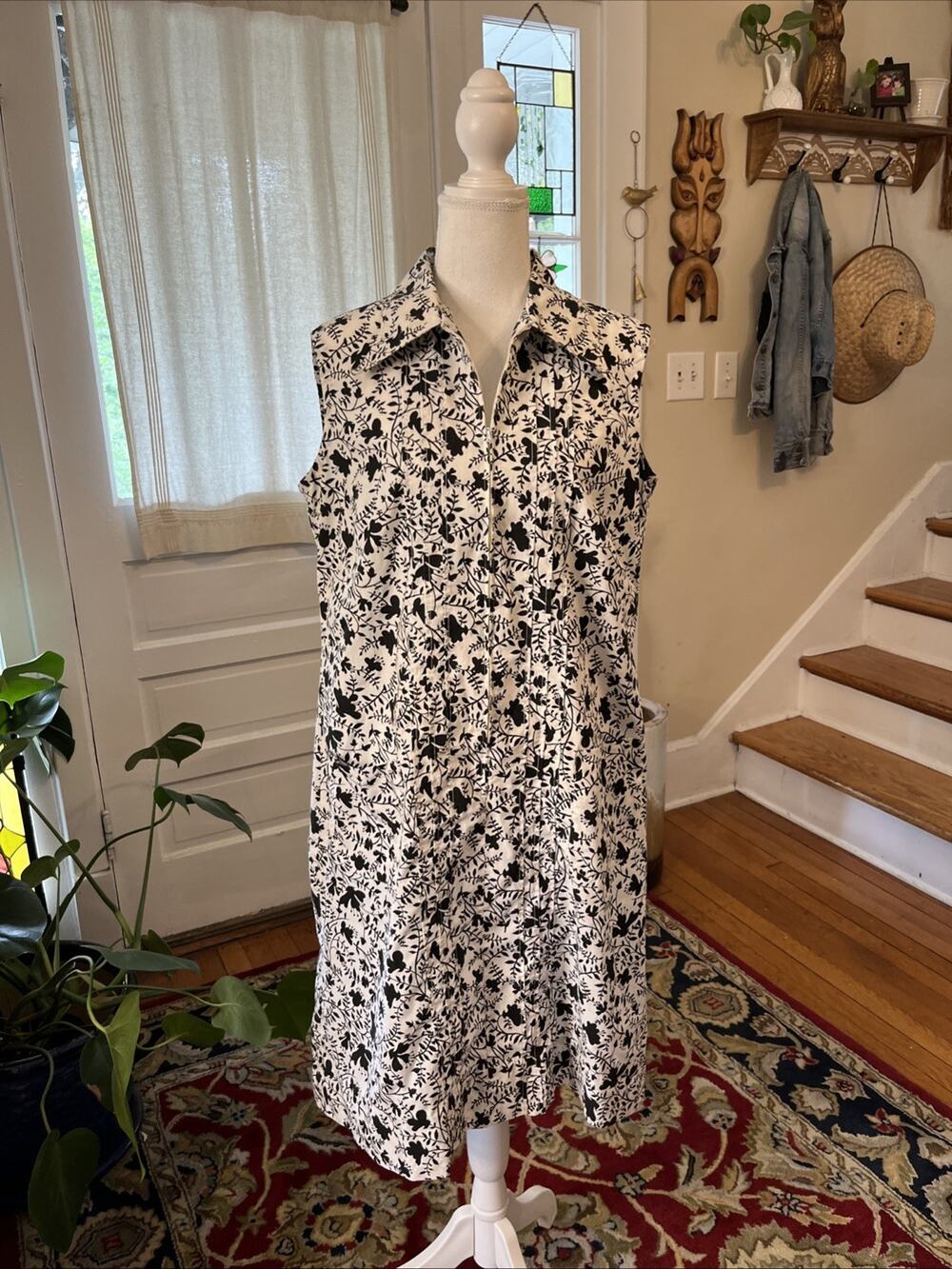 Vintage Housedress 1960's Dress MCM Medium 50's Handmade Chore Pockets Zip Front